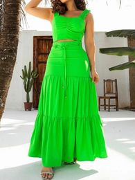 Work Dresses Long Skirt Two-piece Women Outfits Summer Matching Sets Short Tank Top Maxi Suit Vacation Casual Fashion 2 Piece Set