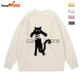 Men's Sweaters Cartoon Knitting Sweater Men Women Loose Knitted Jumpers Autumn Streetwear Harajuku Cat Pattern College Knit Pullovers Couple J231225