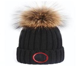 High quality Winter caps Hats Women and men Beanies with Real Raccoon Fur Pompoms Warm Girl Cap snapback pompon beanie1719897