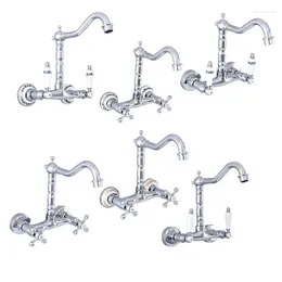 Bathroom Sink Faucets Polished Chrome Brass Kitchen Basin Faucet Mixer Tap Swivel Spout Wall Mounted Dual Handles Levers Mzh021