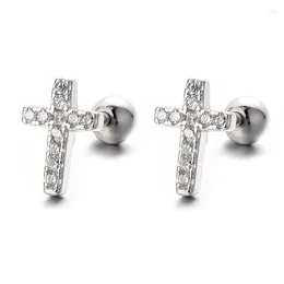 Stud Earrings 925 Sterling Silver Cross Thread Wire Women's Cute Zircon Piercing Jewellery Fashion Birthday Party Gifts