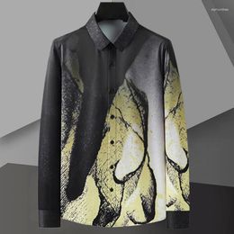 Men's Casual Shirts 2024 Spring Slim Digital Printing Mens Long Sleeve Abstract Art Pattern Dress Camisa Social Masculina