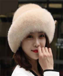 BeanieSkull Caps Fashion Women039s Furry Winter Faux Fox Fur Brim Faux Fur Hat Berets Warm Cap T2210202691660