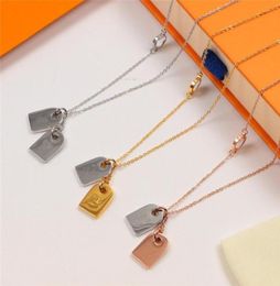 Fashion Steel Stamped Necklaces Double Square Pendant Necklace Women Letter Designer Couple Jewellery European American7737256