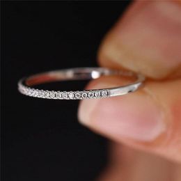 Vecalon Simple Finger ring 925 Sterling silver Diamond Party wedding band rings For women Bridal finger Jewelry Gift246j