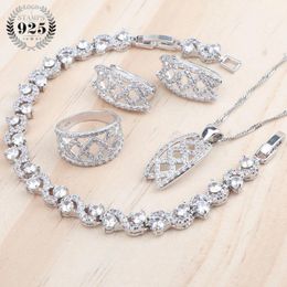 Necklaces White Zircon Sier Jewelry Sets Wedding Ladies Rings Bracelets Earrings Pendant Bridal Necklace Set for Women Jewelry