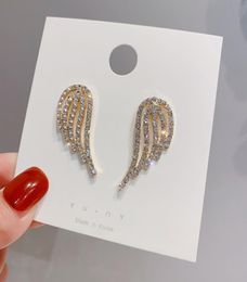 S1629 Fashion Jewelry S925 Silver Post Cute Angel Wing Stud Earrings Rhinstone Angel Wing Earrings8322647