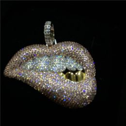 Hip Hop Iced Out Pendant Big Mouth Diamond Teeth Grills Pendant Necklace Bling Jewellery for Men Women244E