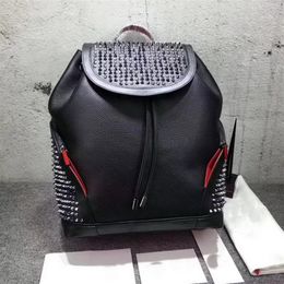 women men school bags Genuine leather brands Backpack top designer lamb skin spike bag with crystal spins red bottom black Colour p240g