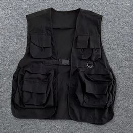 Men's Vests Men Vest Jacket Streetwear Hop Style Unisex With Multi Pockets Buckle Closure For Women Solid Colour Cargo