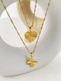 Chains 2024 Gold Plated DIY Butterfly&Heart Pendant Necklace For Women Girls Stainless Steel Love Chain Charm Necklaces Wholesale