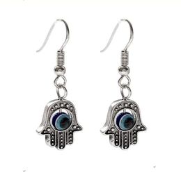 20Pair Alloy Dangle Earrings 35x128mm Antique silver Fatima Hand EVIL EYE Fishhook Ear Wire For Men And Women Jewellery Fashion 3635169