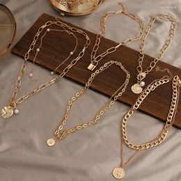 Chains EN Punk Layered Chain Necklace Neck For Women Vintage Exaggerated Gold Colour Hoop Metal 2023 Clavicle Jewellery