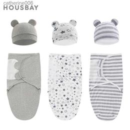 Sleeping Bags 0-3Months Newborn Baby Sleeping Bag With Hat Set Adjustable Baby Swaddle Blanket Summer Thin Breathable Soft Cotton Boys GirlsL231225