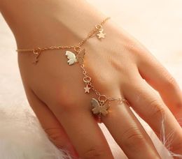 Charm Bracelets Design Gold Color Star Butterfly Bracelet For Women Fashion Connected Finger On Hand Female Ring Boho Jewelry Gift6841910