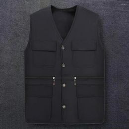 Men's Vests Men Cargo Vest Plus Size Coat V Neck Trendy Relaxed Fit Inner Pockets Overall Jacket For Working