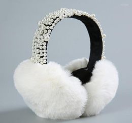 Berets Winter Faux Fur Adjustable Earmuffs Cute Knit Fuzzy Ear Muffs Women Girls Outdoor Warmers For Kids Elegant Pearl Bead8455854