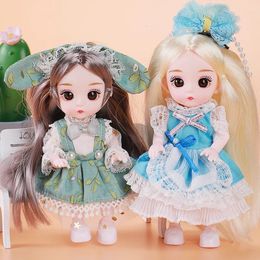 16cm BJD doll with clothes and shoes sweet face and big eyed princess action picture DIY Movable 13 added gift girl toy 231225