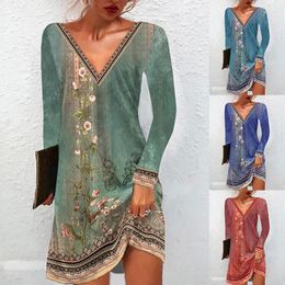 Casual Dresses 2023 European American Summer Ethnic Print V-neck Dress Women's Clothing Sexy