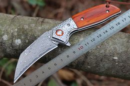 1Pcs M7699 Flipper Folding Knife VG10 Damascus Steel Blade Rosewood with Steel Head Handle Ball Bearing Fast Open Folder Tactical Knives