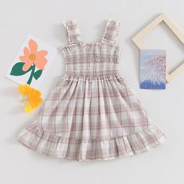 Girl Dresses Baby Summer Dress Sleeveless Square Neck Plaid Print A-Line Toddler Casual