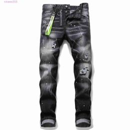 Designer Dsq2 Ragged Paint Splashing Men's Slim Fit Hole Patch Stretch D2 Jeans Tight Beggar Pants 1056