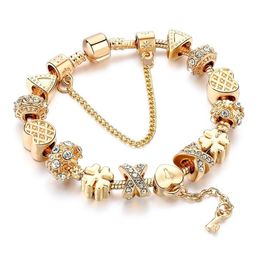 Szelam Fashion White Crystal Key Charm Bracelet For Women Gold European Diy Beads Bracelets & Bangles Pulseira SBR170013255E