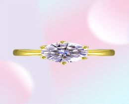 YHAMNI Original 2 Ct 6mm Round CZ Diamant Solid Yellow Gold Rings Anillos Gold Color Wedding Rings for Women Gift LYR16997723234086232