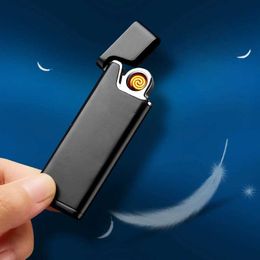 New Metal Ultra Thin USB Tungsten Wire Ignition Charging Windproof Lighter Creative Mini Portable Smoking Accessories Gift Tool