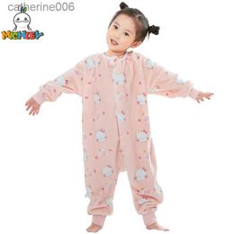 Sleeping Bags MICHLEY Pink Cat Flannel Baby Kid Sleeping Bag Sack Winter Sleepwear Cute Cartoon Bodysuit Sleepsack Pyjamas With Feet Boys GirlL231225
