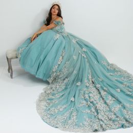 Sexy Sweetheart Ball Gown Quinceanera Dresses Off the Shoulder Sleeveles Appliques Lace Beads Sweet 15 Party Gown Miss
