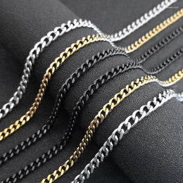 Chains Punk Stainless Steel Lateral Link Chain Necklace For Men Silver/Gold/Black Colour Cuban Hiphop Basic Jewellery Making Gift Collar