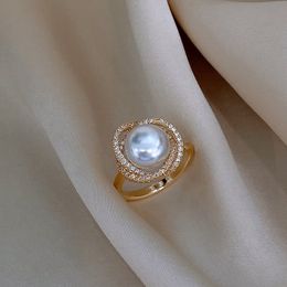 Zircon Wrapped Pearl Ring French Elegant and High Grade Index Finger Ring Fashion Commuting Ring Jewellery