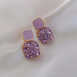 Stud Stud Stud Earrings Sweet Style Autumn and Winter Net Red Paragraph Rhinestone Purple Love Ear Geometric Diamond Girl