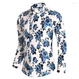 Men's Casual Shirts 2023 Spring And Autumn Long Sleeve Printing Plus Size Youth Leisure Flower Shirt Lining