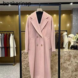 Top Luxury Coat Maxmaras 101801 Pure Wool Coat Classic Smoke Pink Double breasted Cashmere Coat for Men and Women's High end Long CoatMFKZ