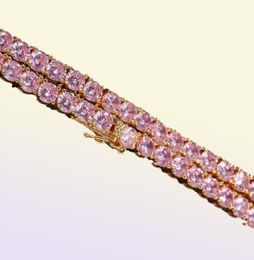 One Row Pink Zircon Tennis Chain Women Girl Pink Diamond Necklace Fashion Hip Hop Jewellery For Gift5646191