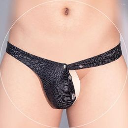 Underpants Sexy Underwear Men Buttons Pouch Briefs Panties Shiny Snake Printed Low Rise Thongs Elastic Lingerie Tanga Slip