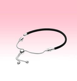 Women's Black Leather Slider Bracelet Fashion Jewellery for Stelring Silver Adjustable size Hand Chain Bracelets with Original box1877643