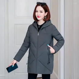 Women's Trench Coats Plus Size Women Winter Long Jacket With Zipper Hooded Thick Parkas Stand Collar Solid Cotton Padded Casual Coat Ladies