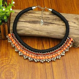 Pendant Necklaces Vintage Ethnic Gypsy Orange Beads Indian Necklace Collares 2021 Womens Statement Jewelry Black Necklaces PendantsL231225