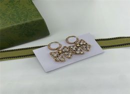 Chic Bow Diamond Charm Earrings Rhinestone Double Letter Designer Eardrops With Stamps Women Pendant Studs Gift Box8462803