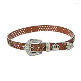 Belts Western Studded Pin Buckle Waist Belt Crystal PU Leather 13MC