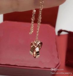 Necklace Designer Jewellery women luxury fashion Sterling Silver double rings diamond pendant Rose Gold necklaces gift for girls cha7258599