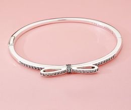 NEW Fashion Luxury CZ Diamond Bowknot Bangle Bracelet Set Original Box for 925 Sterling Silver Women Wedding Bracelets9582133