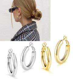 Hoop Huggie Thick Gold Earrings Lightweight Chunky Hoops For Women Hypoallergenic Big Howllow Tube Earring 30mm2102845