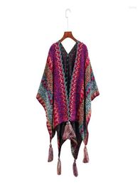 Scarves Women39s ZigZag Knit Tassel Fringed Pullover Poncho Sweater Shawl Wrap Tassels Cloak Top Stripe Cape Cardigan Coat Sto7118923