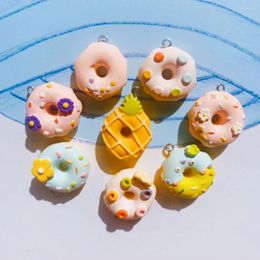 Charms 10Pcs Sweet Colorful Doughnut Resin Food Pendants Jewelry Making DIY Earrings Necklace Craft Handmade Findings