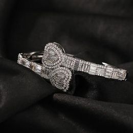 14K White Gold Plated Heart Bangle Diamond Baguette Bracelets Opening Size Cubic Zirconia Hiphop Jewellery for Men Women Gifts321k