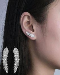 Women Luxury Leaves Full Cubic Zirconia Inlaid Ear Climbers Crawler Cute Earrings Korean Fashion Jewellery Stud Earring Dropship3750920